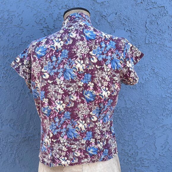 80s Floral Blouse Cottagecore in Womens Small Country Top with Bow - Picture 4 of 10